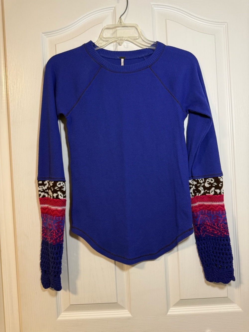 Free People In The Mix Cuff Thermal Top Purple/Blue Color Small